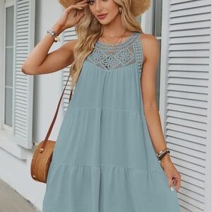 Blue Sleeveless Crochet Dress